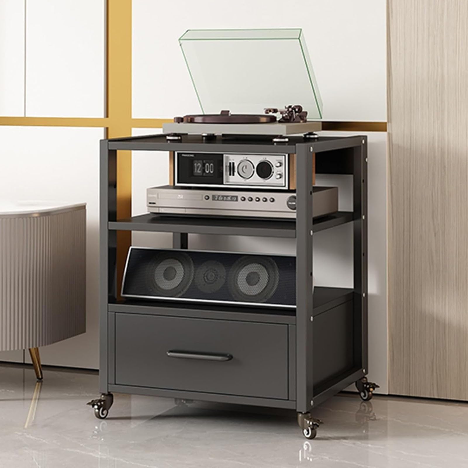 HOFSSI AV Media Stand Corner Rack, Removable Audio AV Media Stand, Corner Wooden Component Cabinet Stereo Audio Stand, Multifunctional Media Stereo Stand CD Player(A,3 Tier-19.6