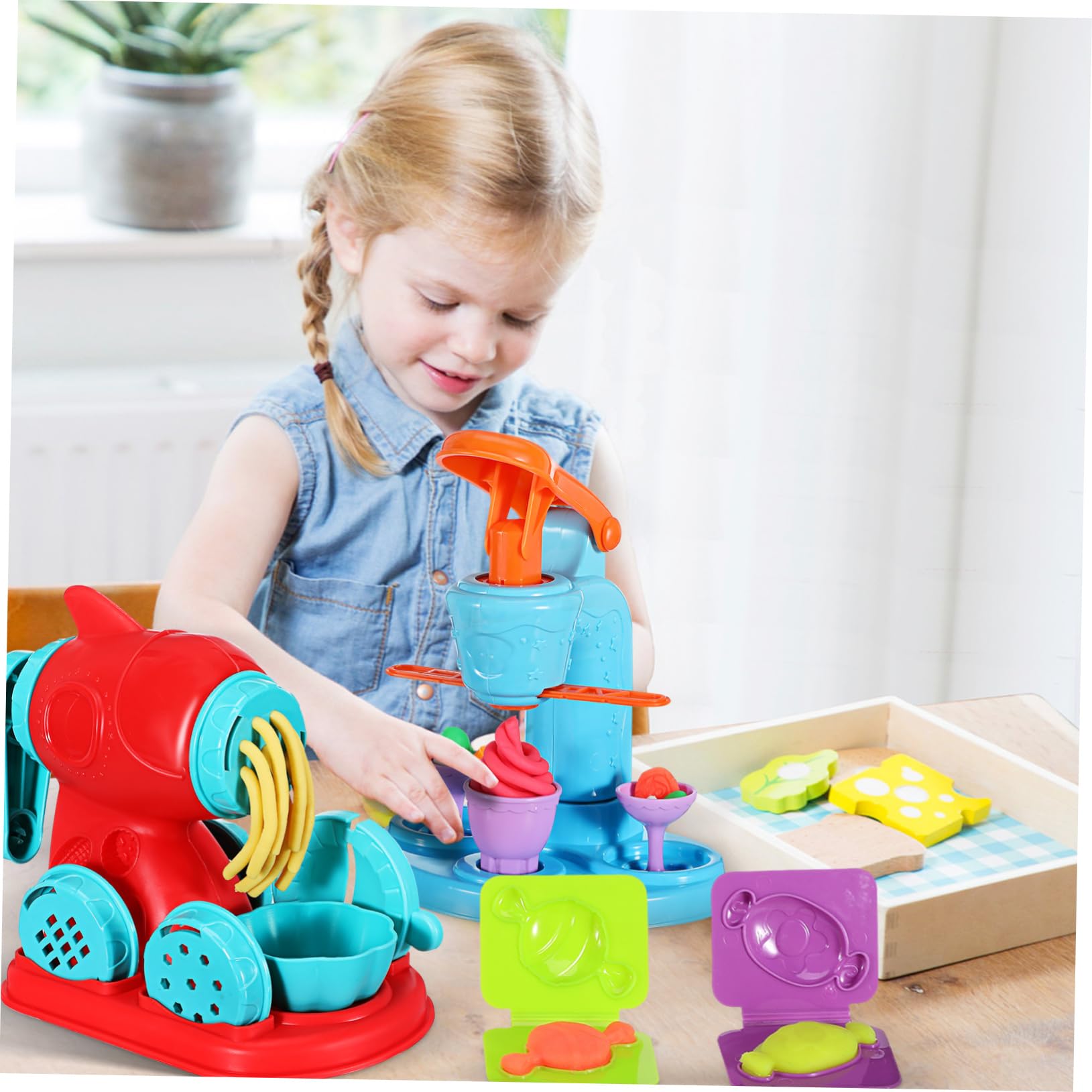 Toyvian 51 Szt. Elementów Zestawu Zabawek z Masą Plastyczną dla Chłopiec Dziewczynka Akcesoria Do Modelowania Lodu Maszyna Do Noodle i Hamburgerów Kreatywna Kuchnia Zabawy dla Chłopców i