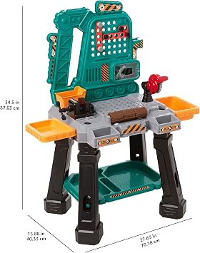 Amazon Basics Kids Workbench Construction Toy, Pretend Play Tool Set with 80 Pieces, Educational Interactive Playset, Play Helmet & Safety Goggles, for Ages 3 and Up, Multicolor, Medium