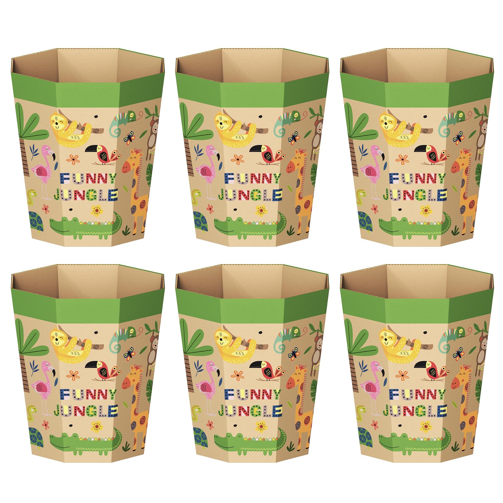 Set de 6 Papeleras de Cartón – Cubos de Basura Plegables, Reciclables, Sin Plástico y Reutilizables para Niños – Pequeñas Basurero para Dormitorios, Salas de Juegos, Habitaciones Infantiles (12L)