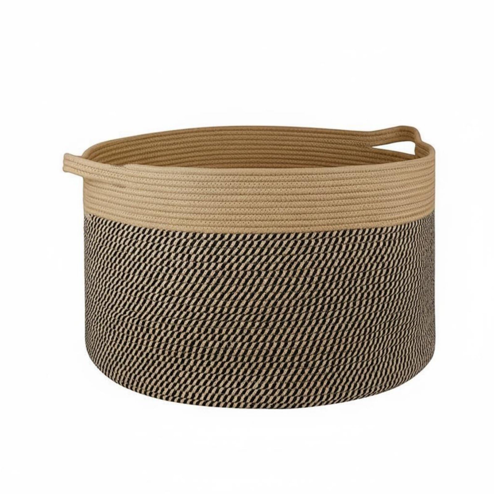Cesto Pieghevole Cestino Organizer Cesta Portabiancheria Contenitore Giocattoli Grande in Corda di Cotone con Manici Rinforzati per Organizzazione E, Cachi, Nero, 40 35