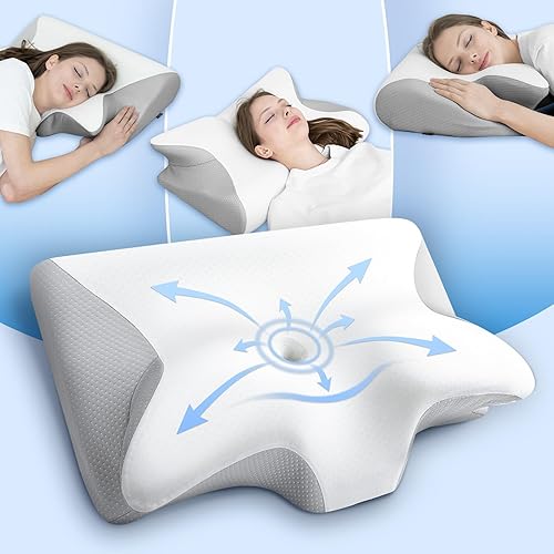 HOMCA Almohada cervical cervical para aliviar el dolor de cuello, almohada ergonómica 2 en 1 para dormir, almohadas ortopédicas de espuma