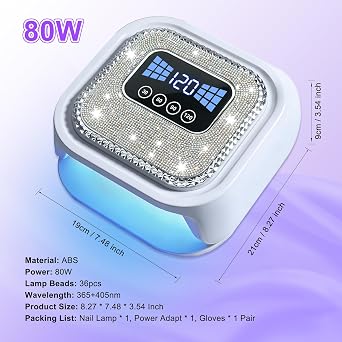 Uv Led ネイルランプ 80w、ラインストーン付きプロフェッショナルジェルネイルドライヤー、4タイマー、オートセンサー、36個のledビーズ、すべてのジェルポリッシュ用高速硬化uvライト、ホーム&サロン用マニキュアペディキュアランプ、ネイルアートツール用。
