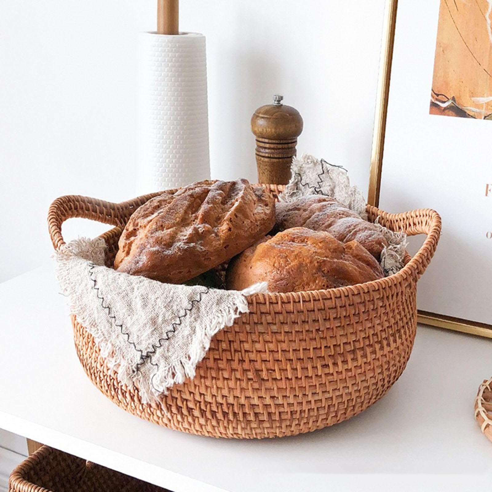 Cesti Regalo Fatti a Mano Intrecciati, Cesto Cestini in Rattan for riporre Cestini for Frutta for Il bancone della Cucina Cestini for servire Il Cibo Cesto in bambù(Large)