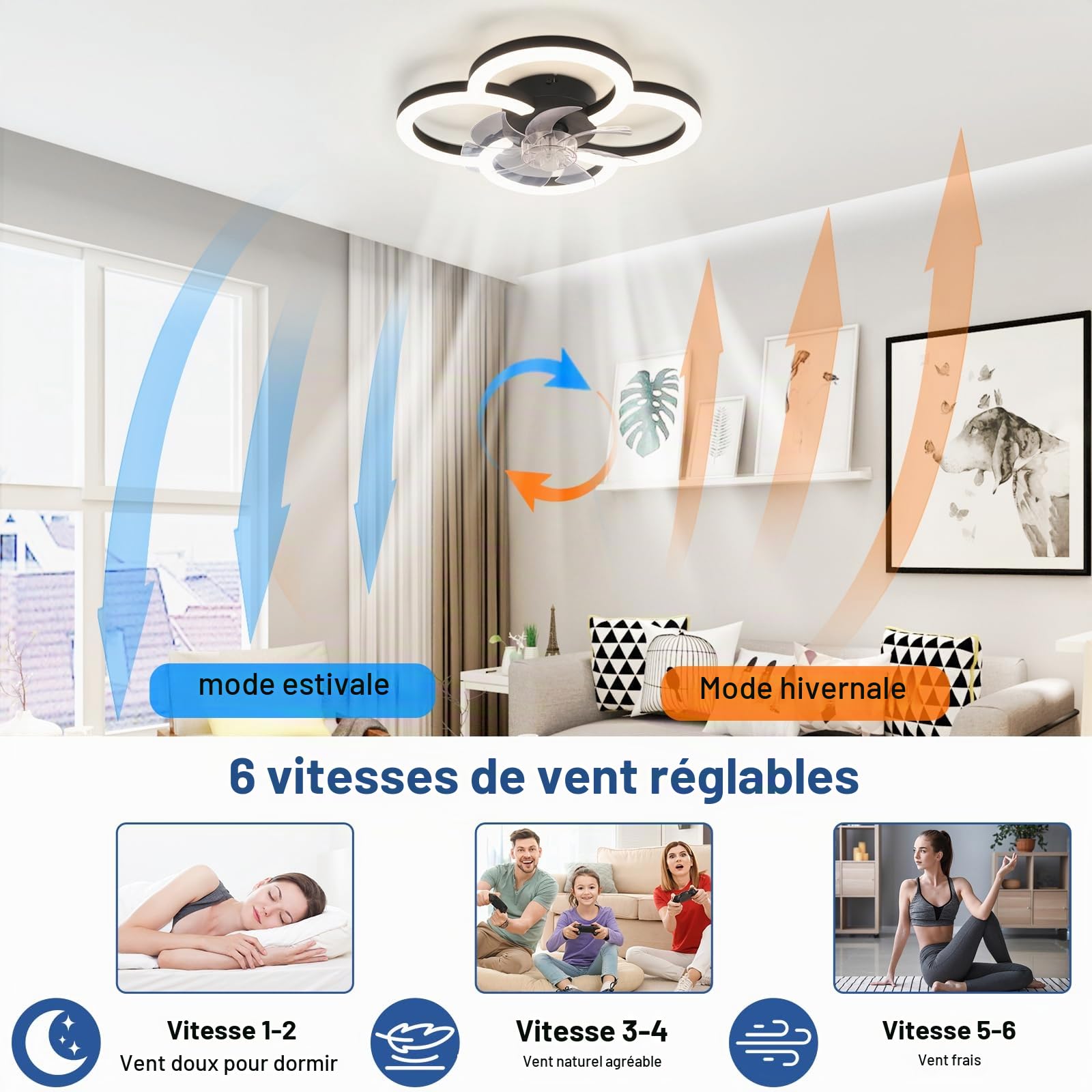 Homefire LED Ventilateur De Plafond Avec Lumiere 40W Noir Moderne Dimmable