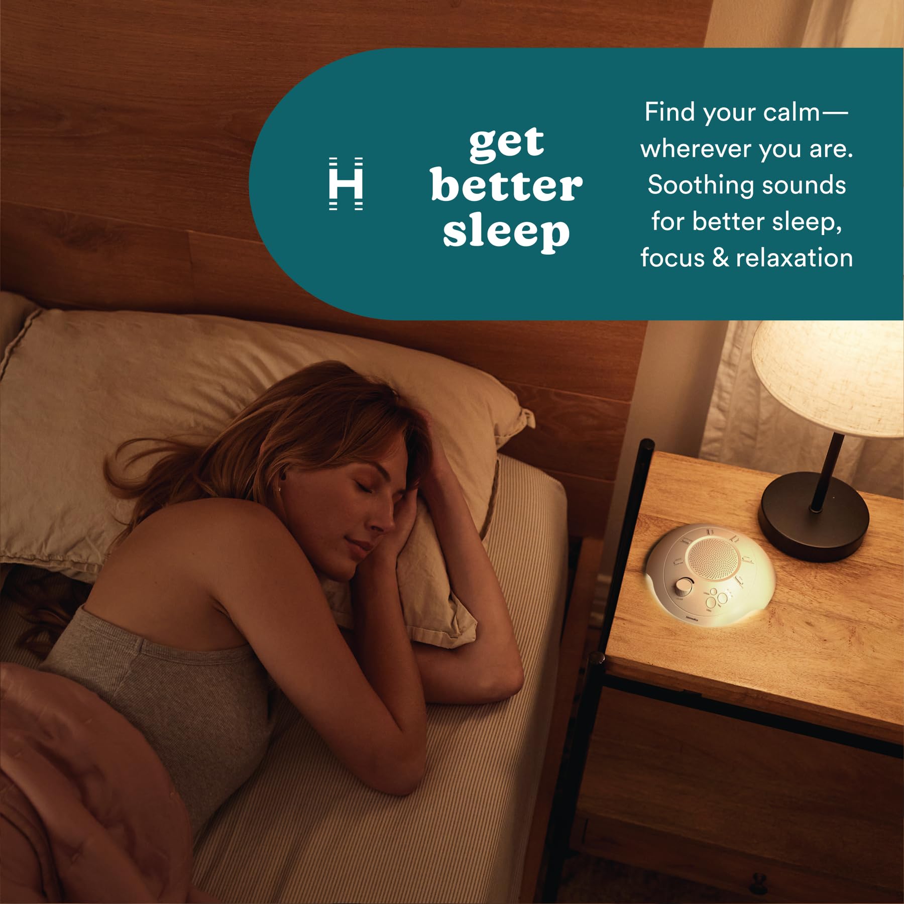 Homedics Máquina de sonido portátil Sleep Better, luz nocturna, 12 sonidos relajantes, incluyendo ruido blanco, lluvia y tormenta, diseño ultraportátil, temporizador de apagado automático, para viajes