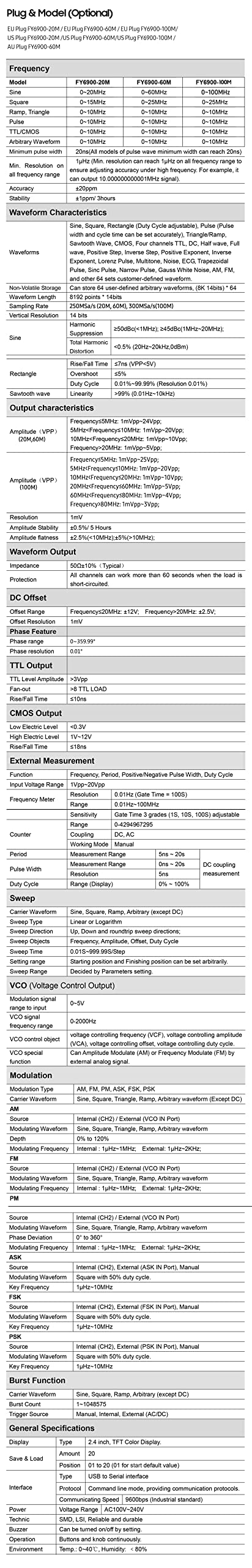 Générateur de Signal de Fonction 100 Digital DDS Haute précision Générateur de Signal de Fonction/de Forme d'onde arbitraire Source de Signal d'impulsion Fréquencemètre 300MSa/s Rafale VCO