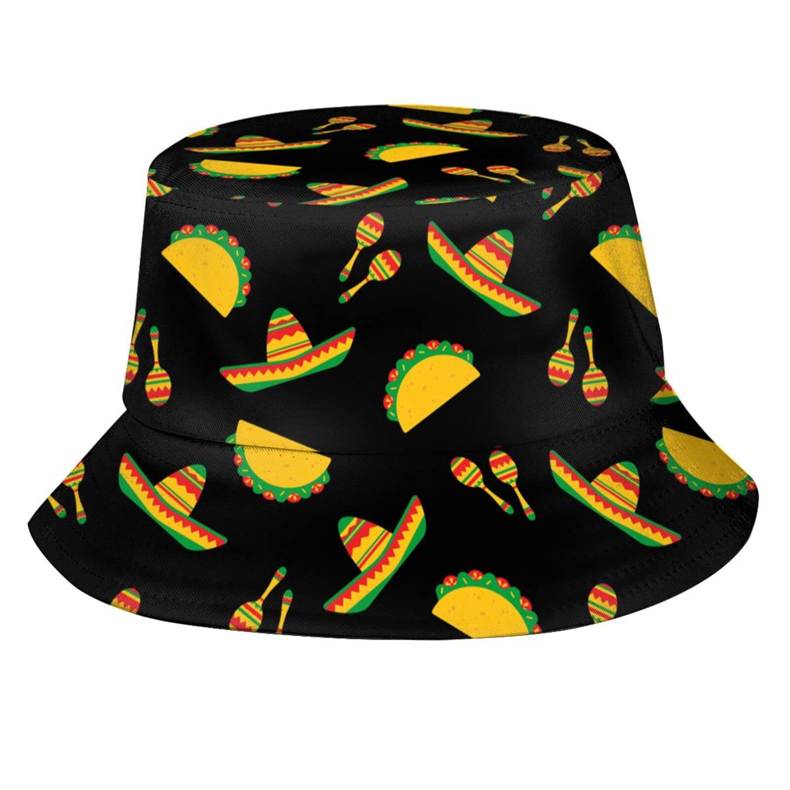 Cute Taco Pattern Bucket Hat Mexican Style Fisherman's Sun Hat with Sun Protection for Men and Women