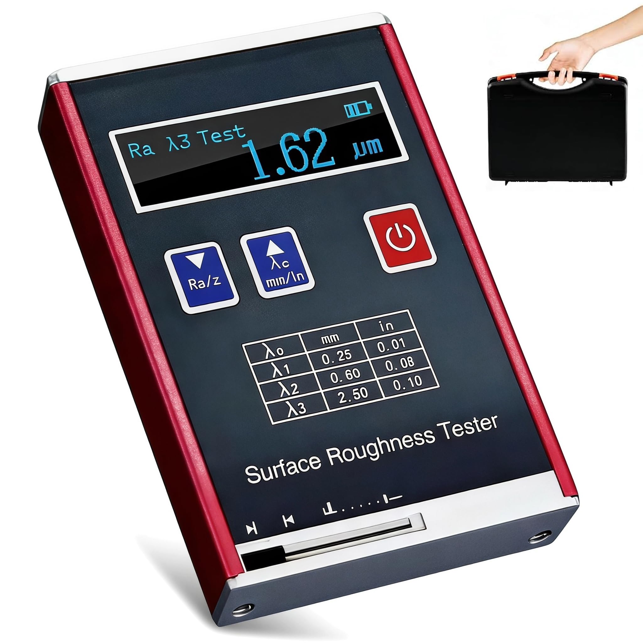 WHOOLEFUN Digital Surface Roughness Tester, 0.01μm High-precision Roughness Measuring Instrument, 4 Measuring Parameters, Ra/rq 0.05–15.0μm, Rz/rt 0.1–50.0μm, With Standard Calibration Block