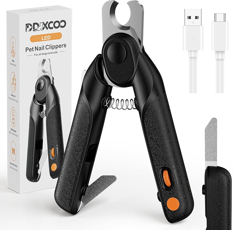Cortador de Unhas para Cães e Gatos com Luz LED, Lâminas de Aço Inoxidável e Lixa Integrada DDXCOO