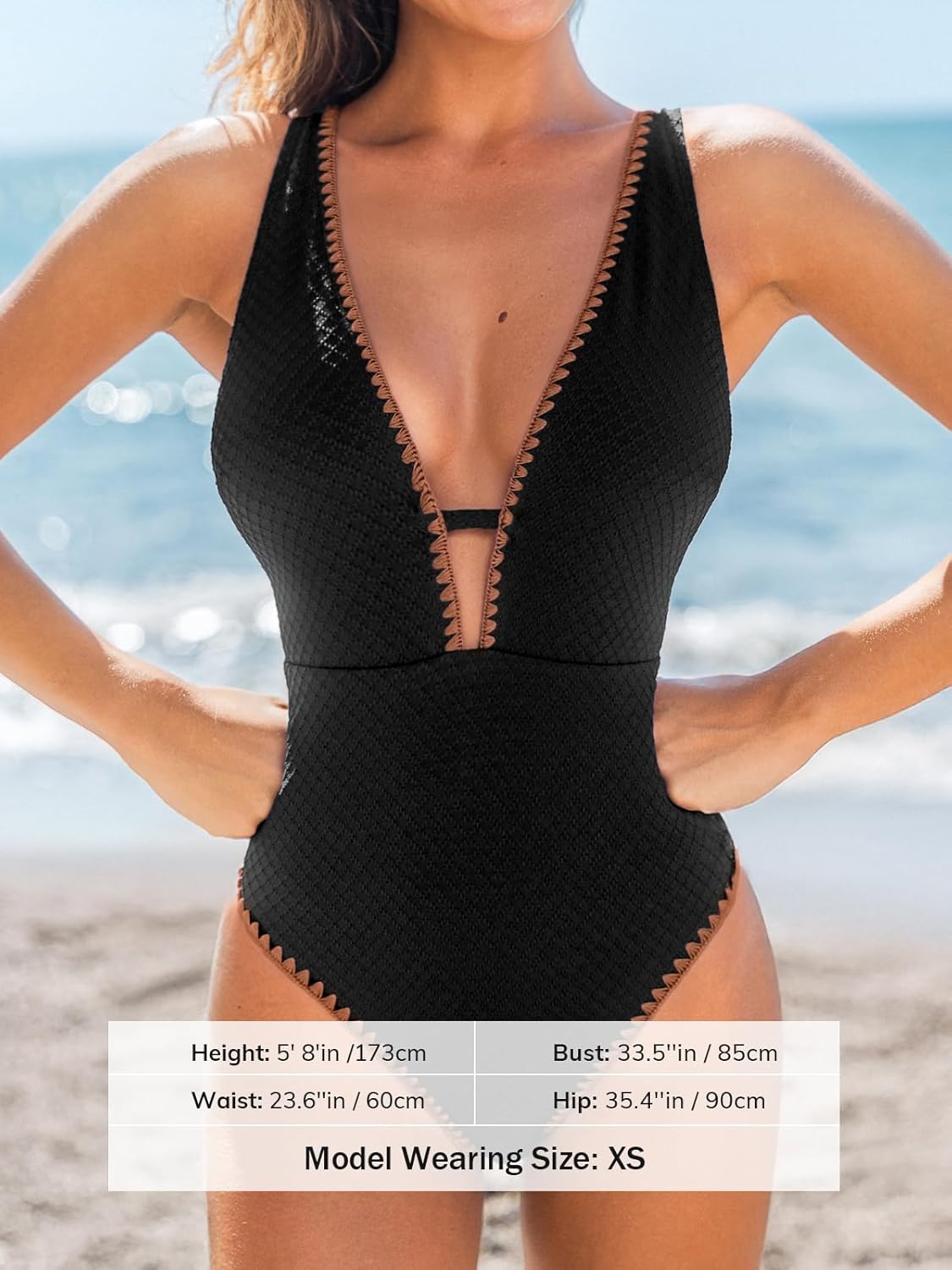 CUPSHE Women's One Piece Swimsuit Tummy Control V Neck Cutout Bathing Suit Crisscross Back Textured Cheeky Bottom