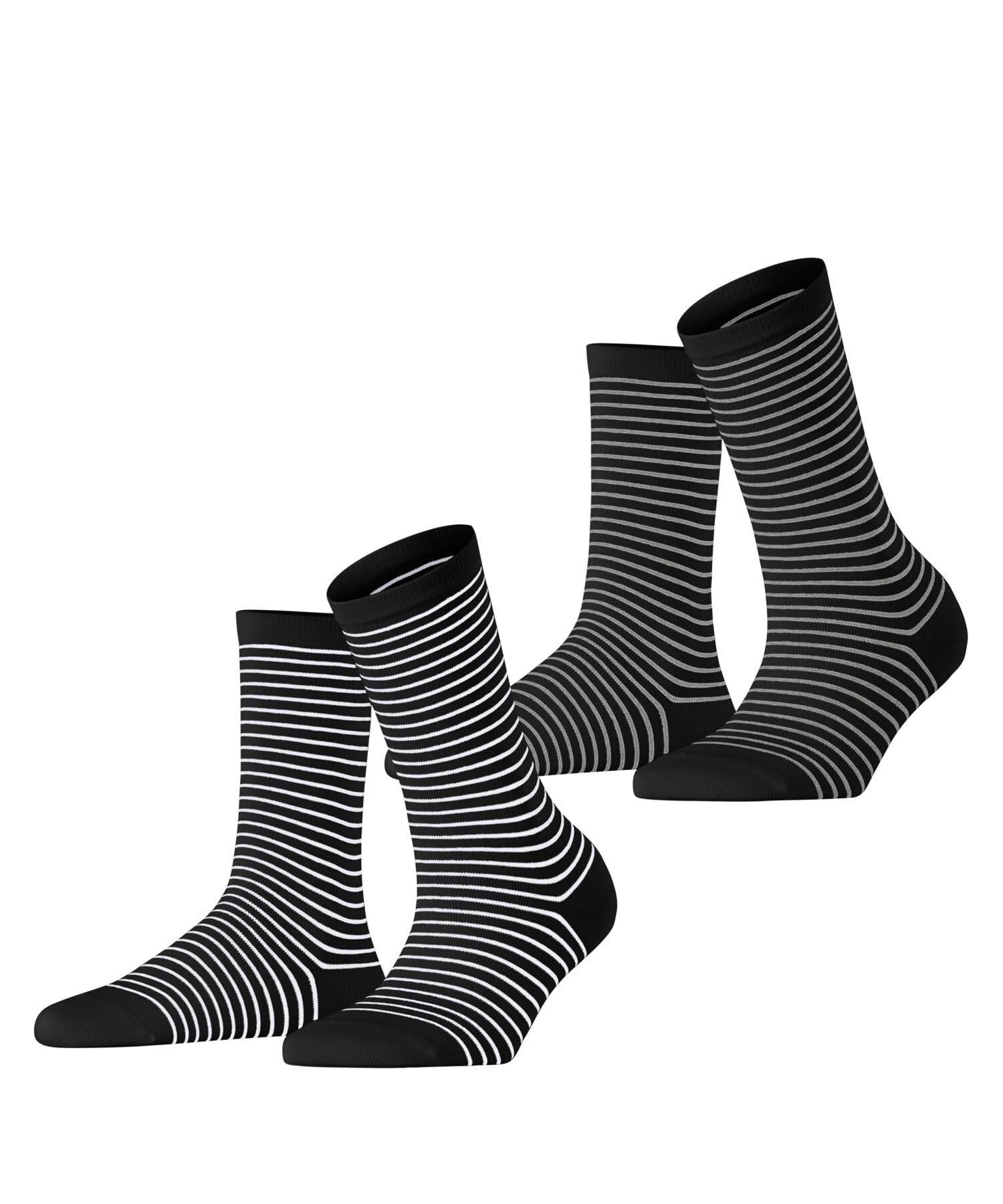 ESPRIT Women's Fine Line Multipack W So Cotton Patterned 2 Pairs Socks, Multicolor Schwarz 0050, 2.5-5