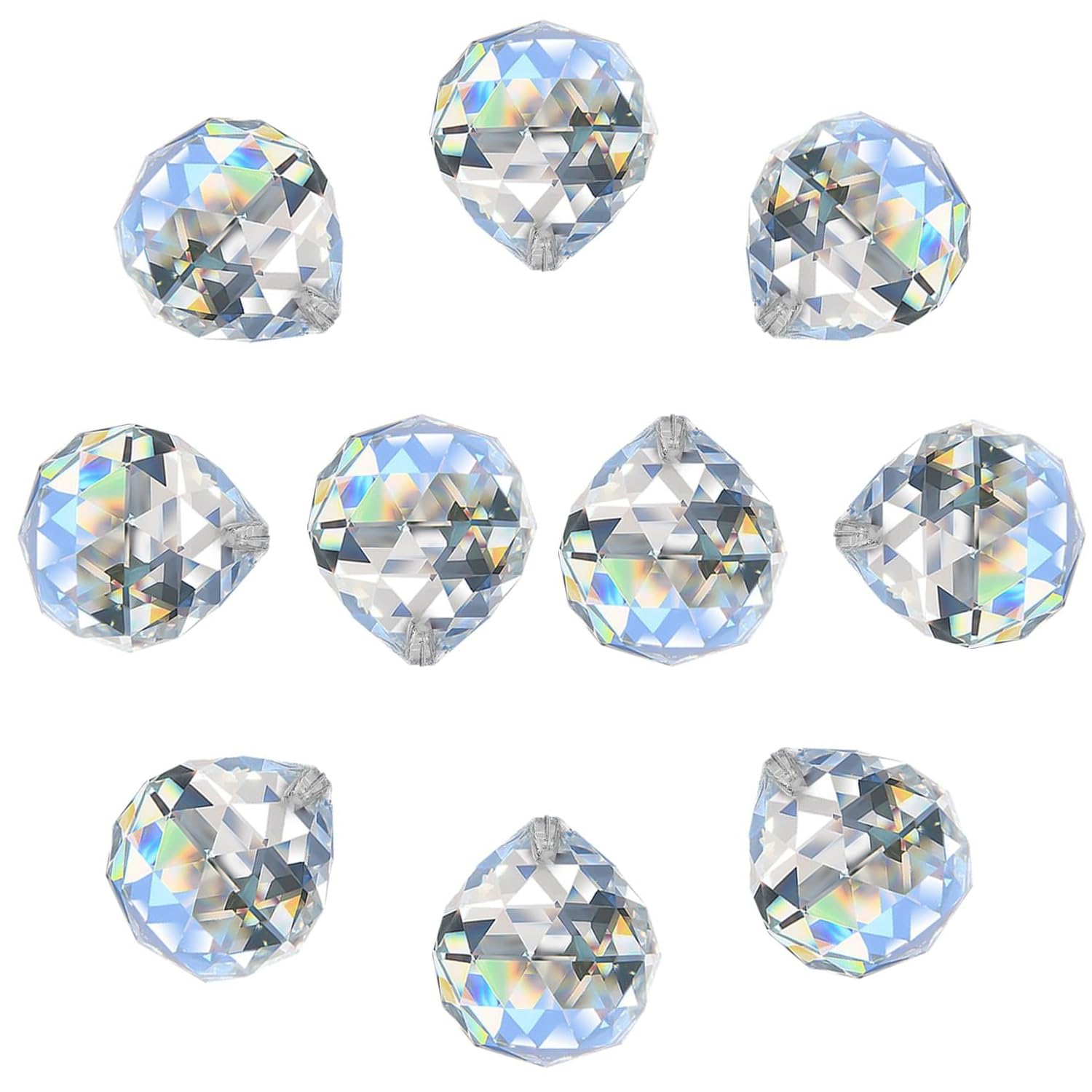 10 Bolas de Cristal Transparente (20mm) - Prismas Colgantes para Decoración - Ideal para Ventanas, Jardín, Hogar y Bodas