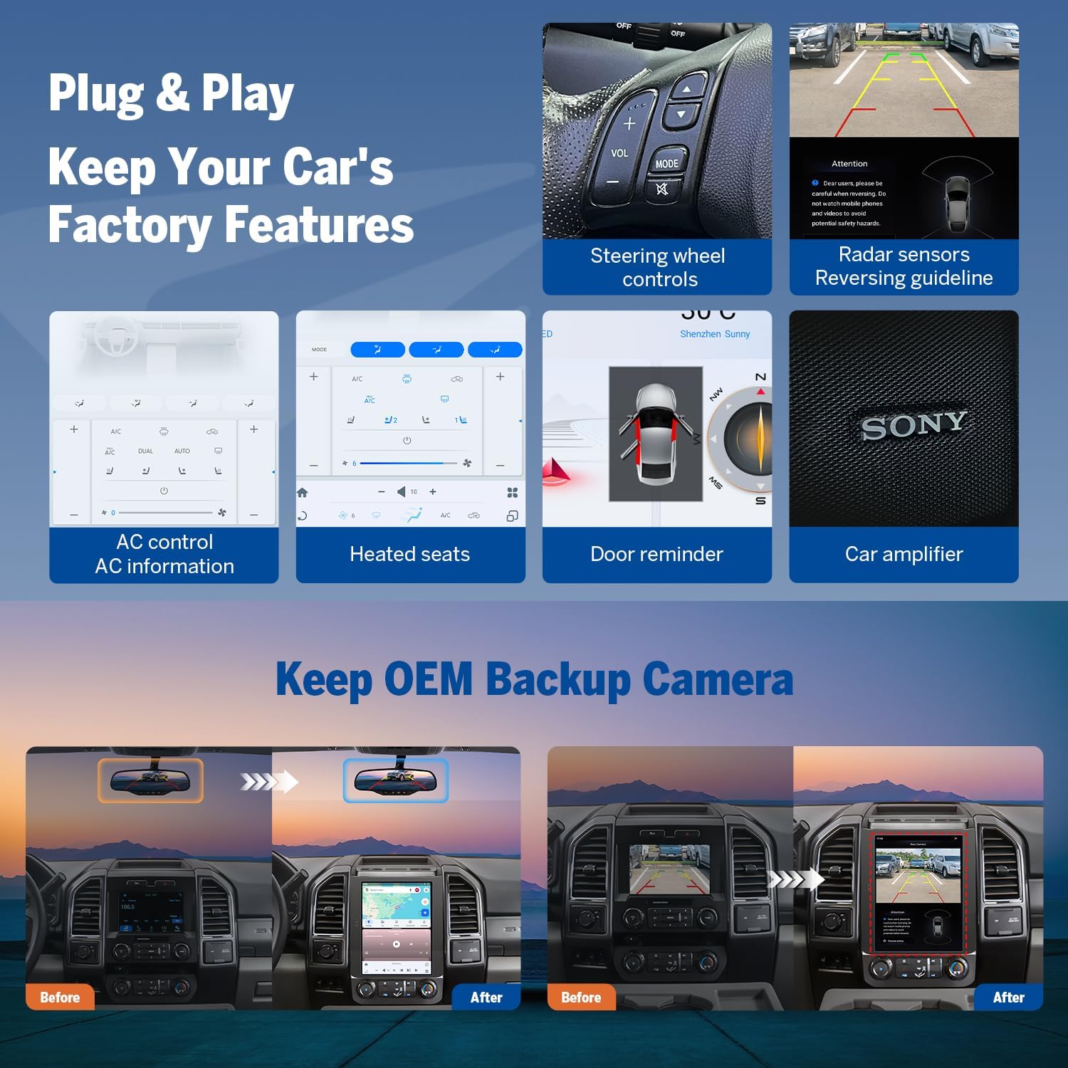 Eonon Car Radio Compatible with 2015–2020 Ford F-150,12.1-inch IPS Touchscreen,T-Style Android Car Stereo - Wireless CarPlay & Android Auto, QCM6125 8-Core, 4GB RAM 64GB ROM - FDMX6S