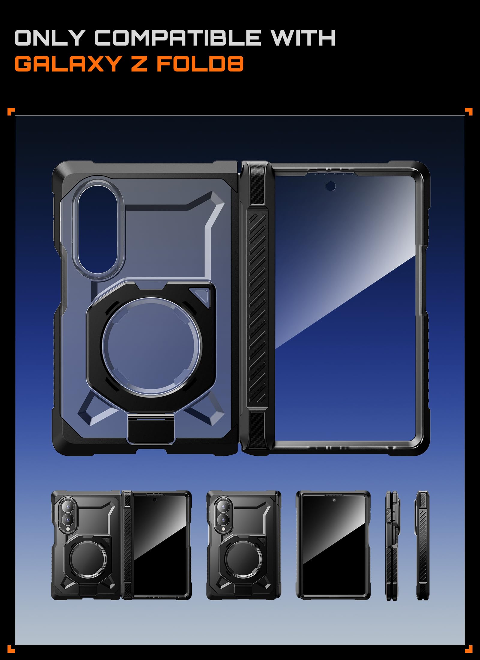 SUPCASE Cover Magnetica per Samsung Galaxy Z Fold 8 con Supporto | [Compatibile con MagSafe] Pellicola Protettiva HD Integrata [Protezione Cerniera] 360° di Grado Militare (UB Grip), Nero