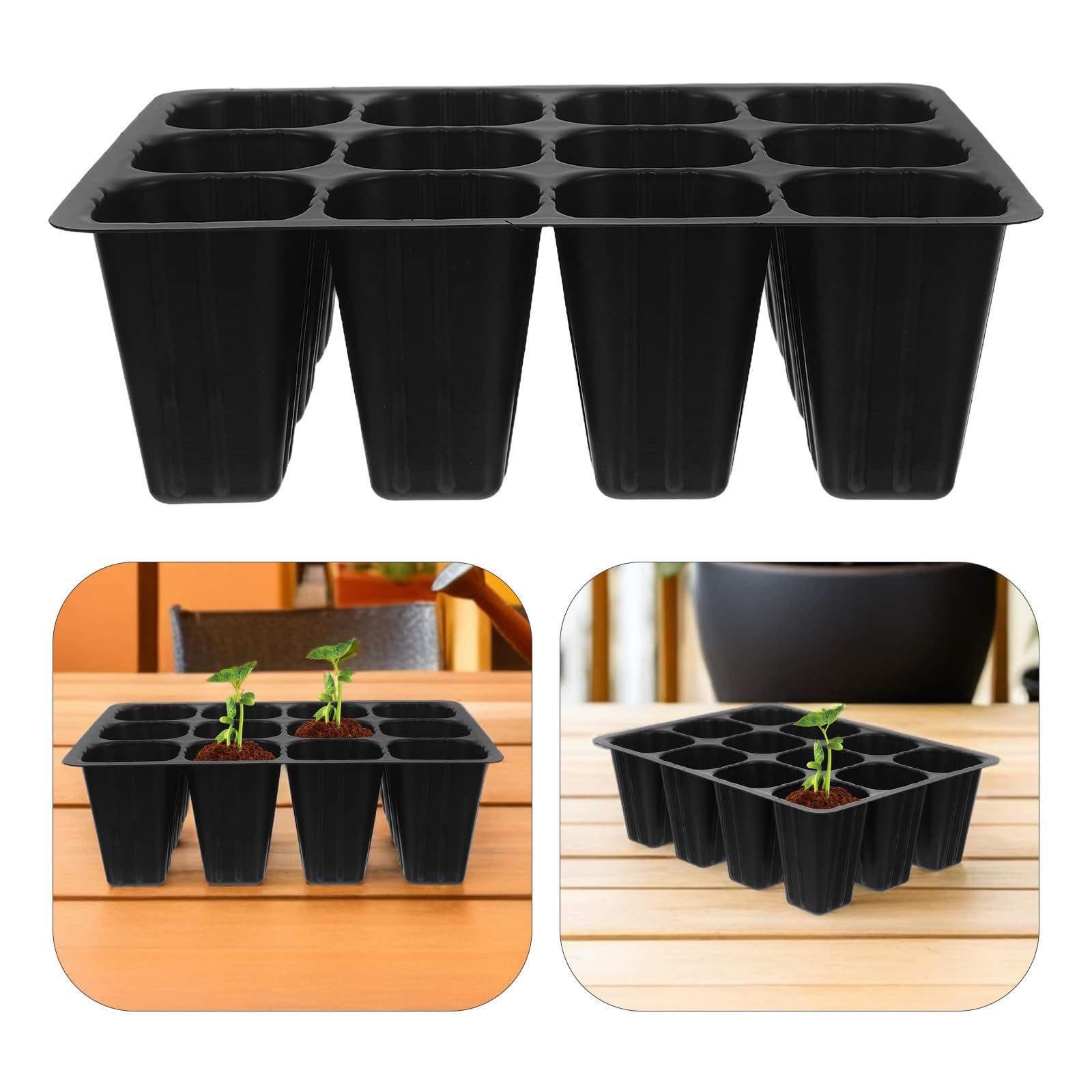 Toddmomy Bandeja para Germinación Negra de Plástico con 12 Celdas y Orificios de Drenaje, Resistente y Óptima para Cuidado Diario de Plantas y Hierbas, Paquete de 30 Unidades