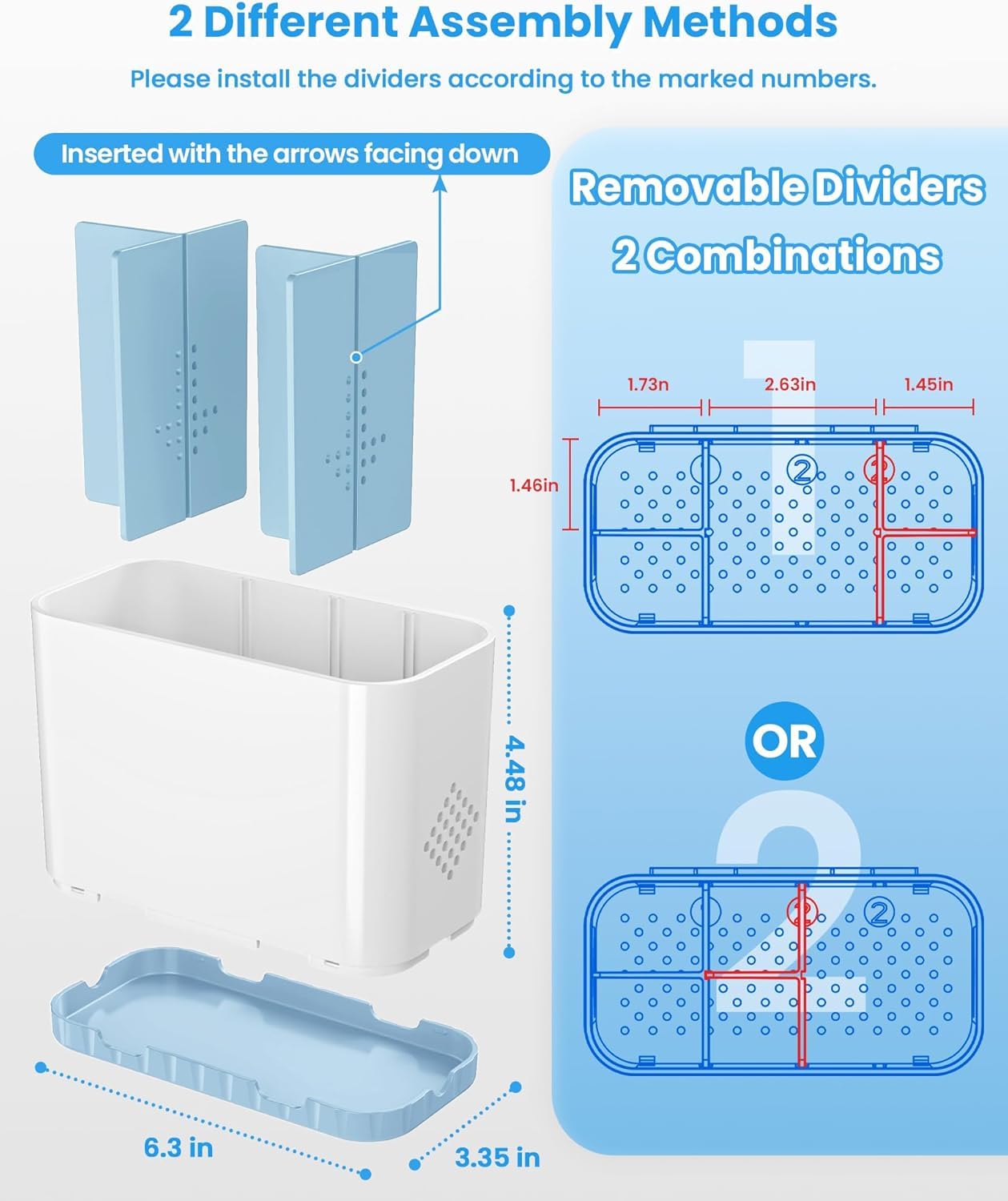 5 Slots Detachable Toothbrush Holder Set - for Bathroom Countertop, White and Blue - Image 2