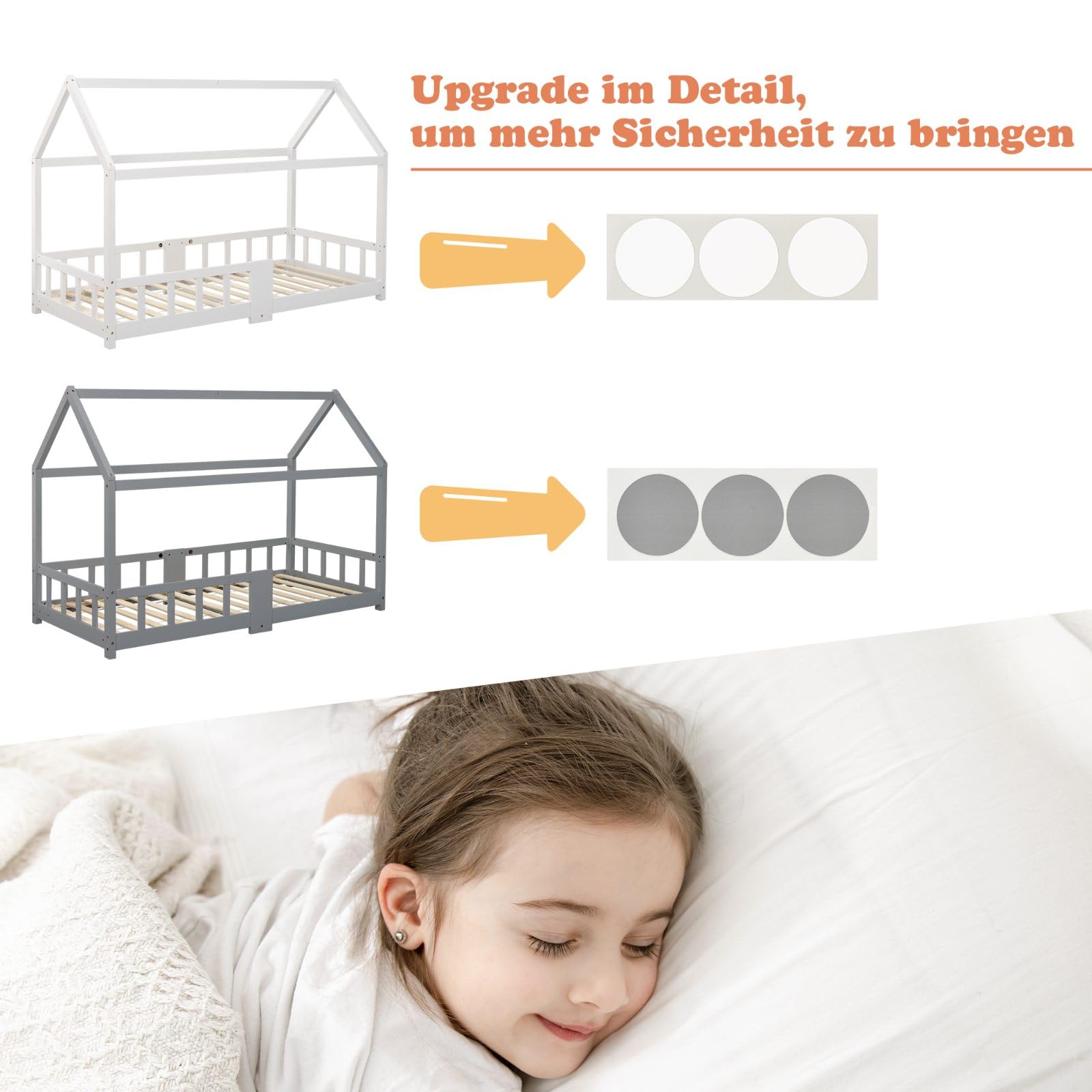 KOMHTOM Simple Lit de Maison avec Protection Anti-Chute, Lit de Jeune avec Sommier à Lattes en Bois, Cadre de lit, Minimaliste(sans Matelas) (Blanc-A, 90 x 200CM)