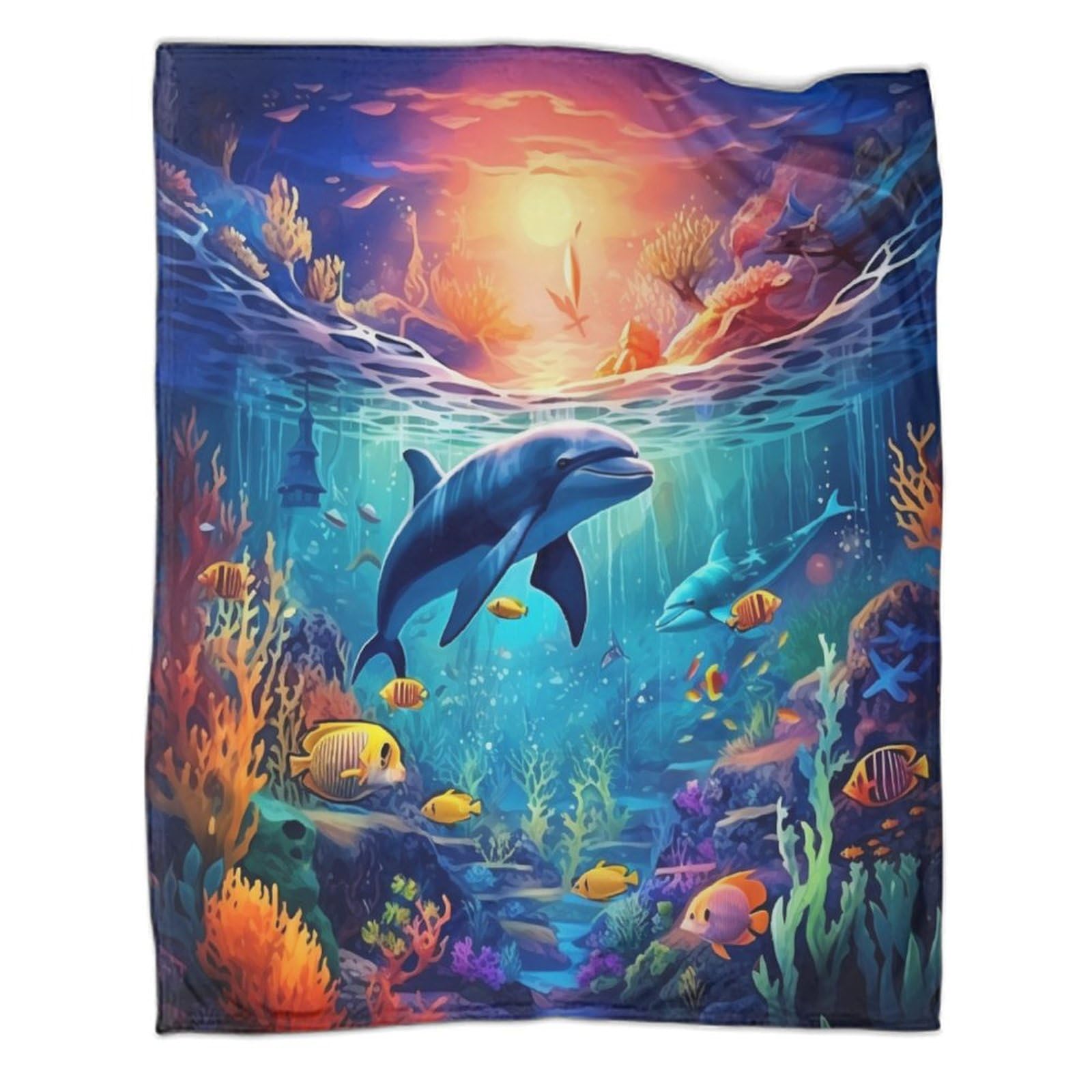 UENDOKRNN Dolphin Blankets 3D Print Soft Warm Flannel for Sofa Bed Couch Double 70x80inch(180x200cm)