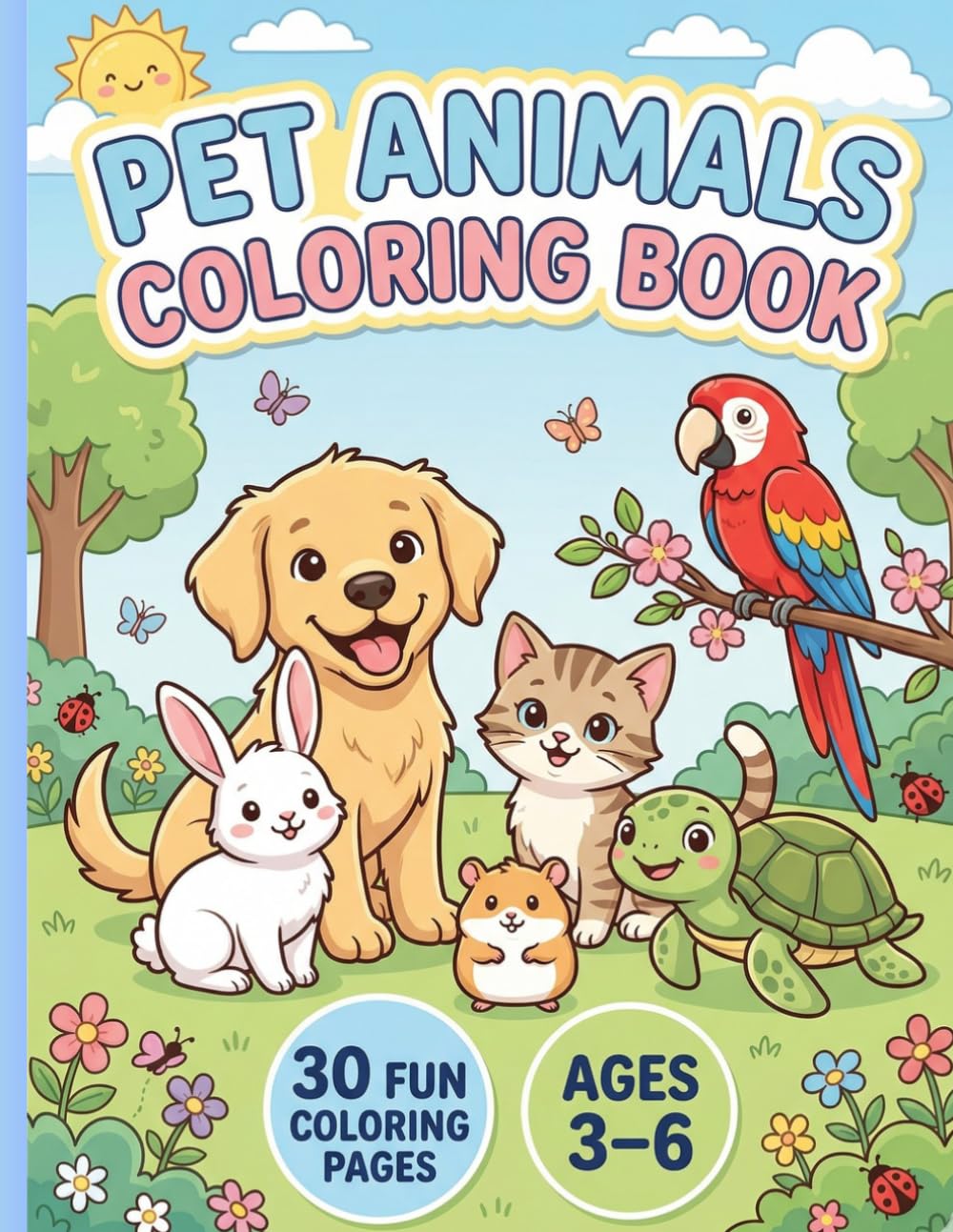 Pet Animals Coloring Book: 30 Fun & Easy Coloring Pages with Cute Pets for Kids Ages 3–6