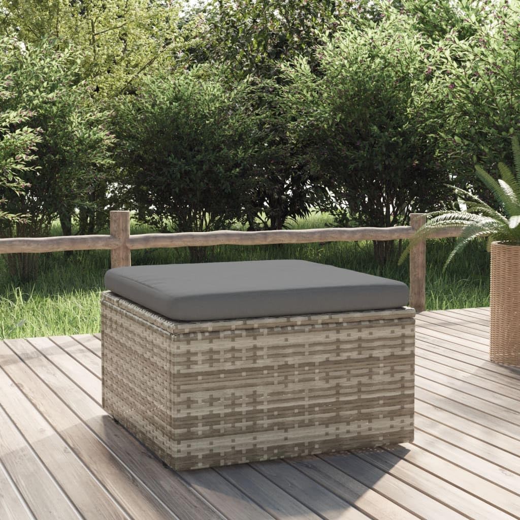 Repose pied de jardin et coussin Gris 55x55x30cm Résine tressée