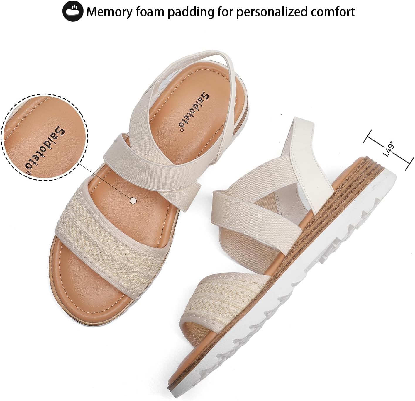 Saidoteto Women's Flat Sandals,Comfortable Elastic Ankle Strap Slingback Slip-On Open Toe Low Wedge Walking Sandals for Summer & Casual - Image 4