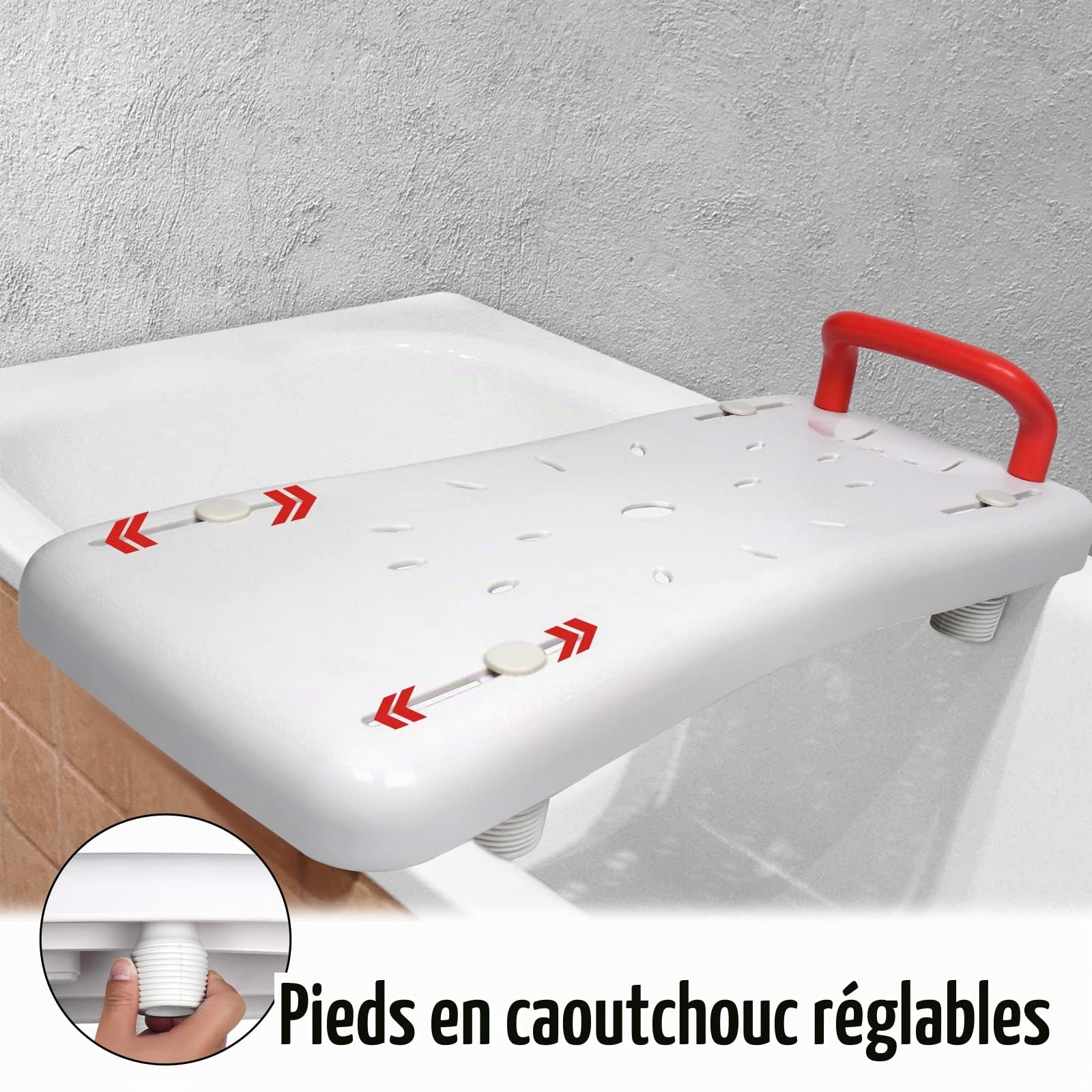 HENGMEI Siège de bain, pour personnes âgées, baignoire, aide à l'entrée, siège réglable en plastique, pour adultes, planche de douche avec porte-savon et poignée, poignée noire
