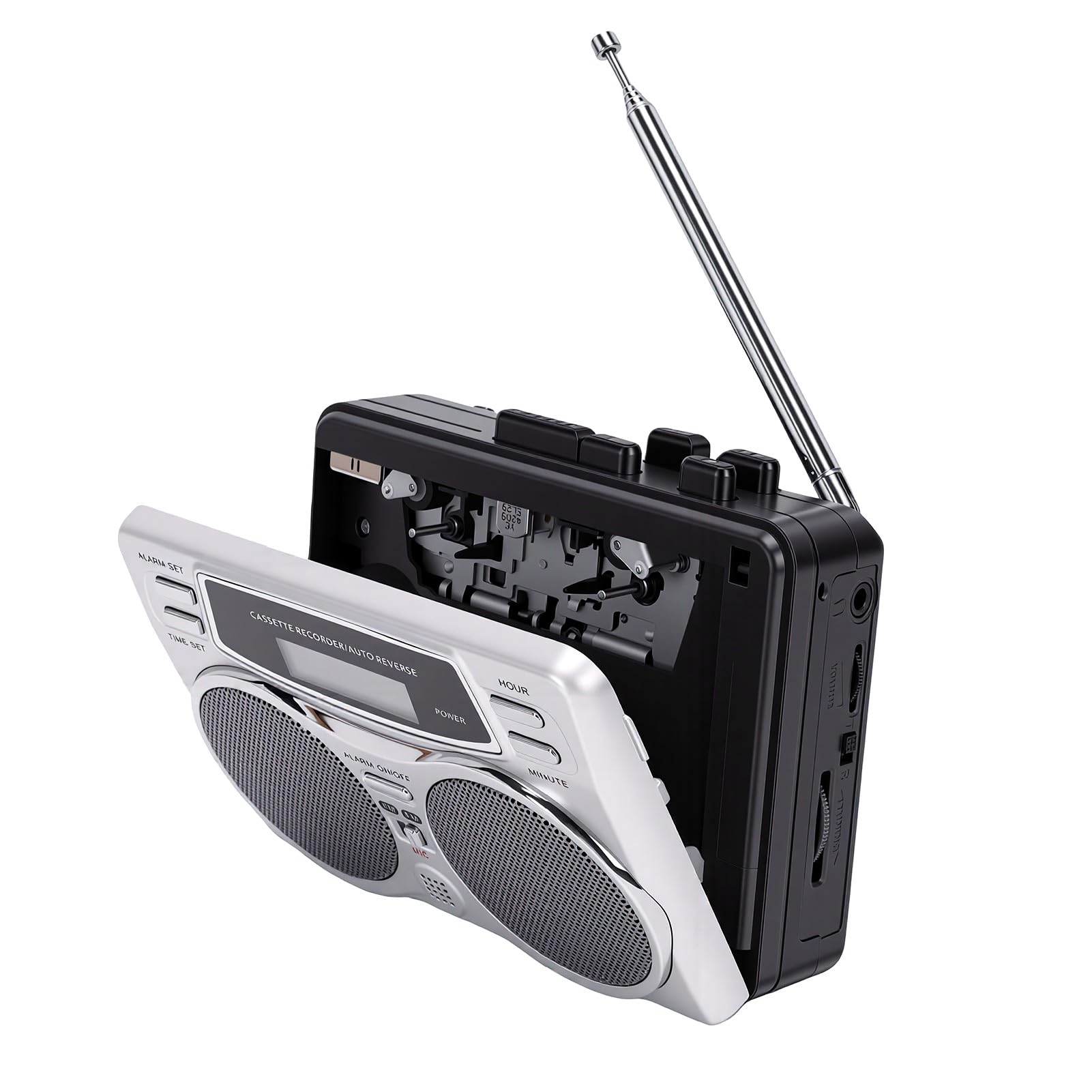 Przenośny Magnetofon Kasetowy z Radiem AM FM | Automatyczne Zatrzymanie/cofanie, Wbudowany Głośnik, Wyświetlacz LED, Zegar/alarm, Słuchawki 3,5 Mm, Przenośny Odtwarzacz