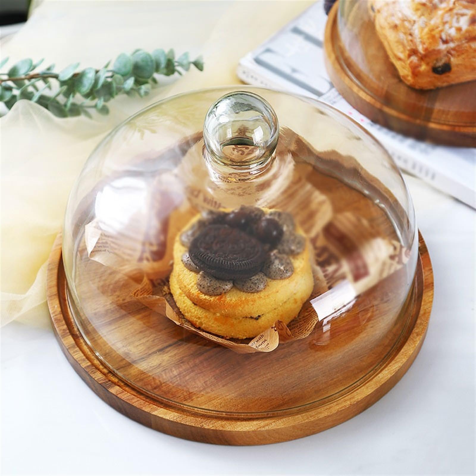 Patera na tort drewniana płyta na ciasto przezroczysta szklana osłona stołu deserowego chleba dim sum ekspozytor weselny (średnia)