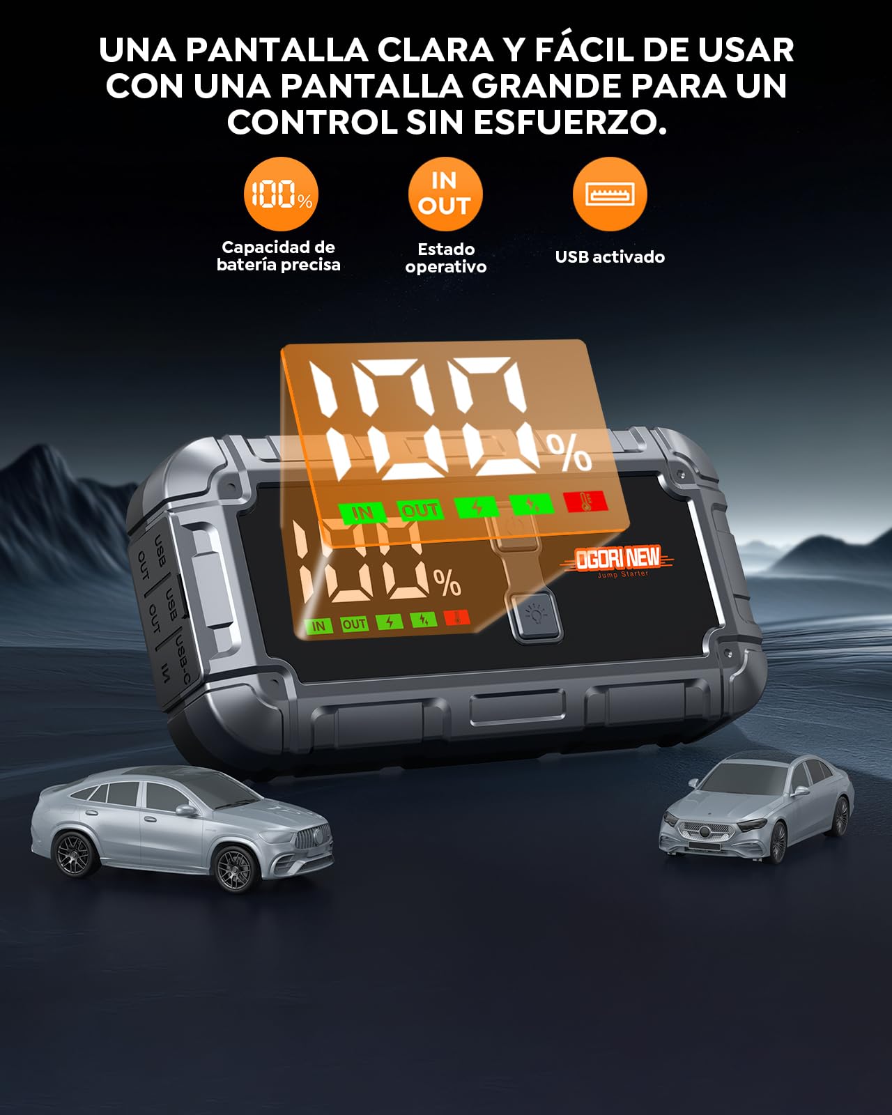 Arrancador de Coche, 7000A Arrancador de Baterias de Coche,12V Arrancador de Coches Portatil para 10L Gas o 8L Diesel,Jump Starter con Pantalla LCD y Linterna LED de 3 Modos
