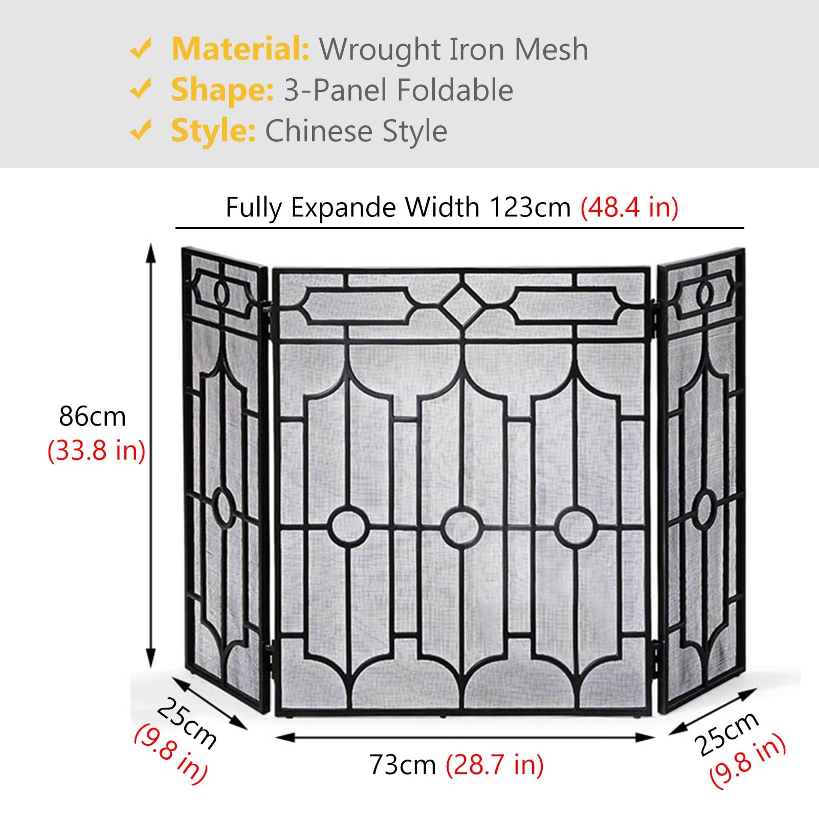 Parascintille Parascintille Pieghevole in Metallo a 3 Pannelli - Barriera Antifiamma per Soggiorno, Protezione per Bruciatore a Legna con Motivo a Rete - Super Alto 86 cm Comfortable anniversary