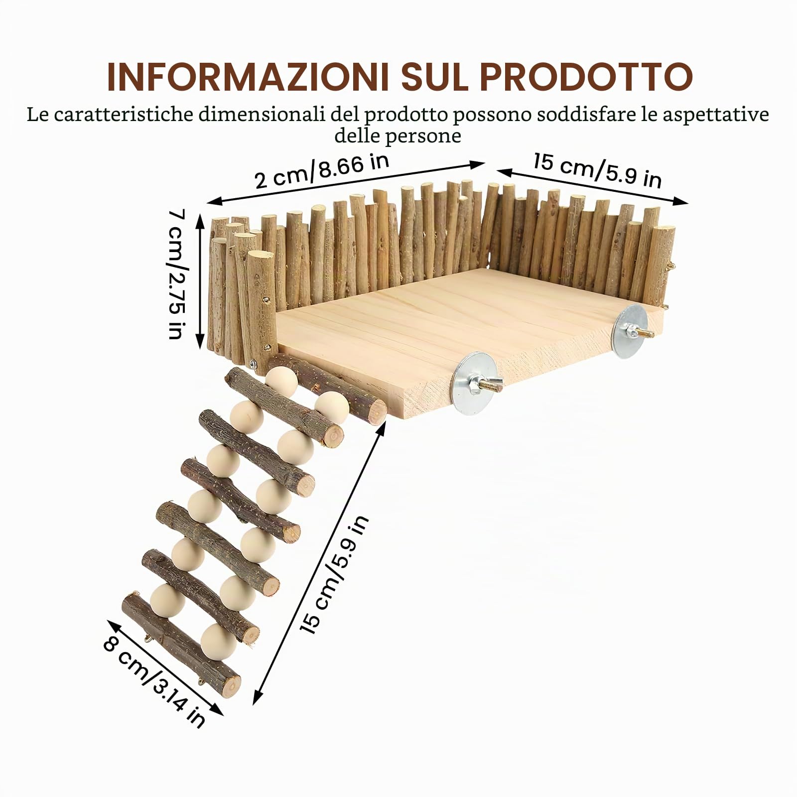 Piattaforma di criceto in legno con scala, robusto parco giochi per animali domestici come criceti, criceti d'oro e topi – Montaggio semplice con viti