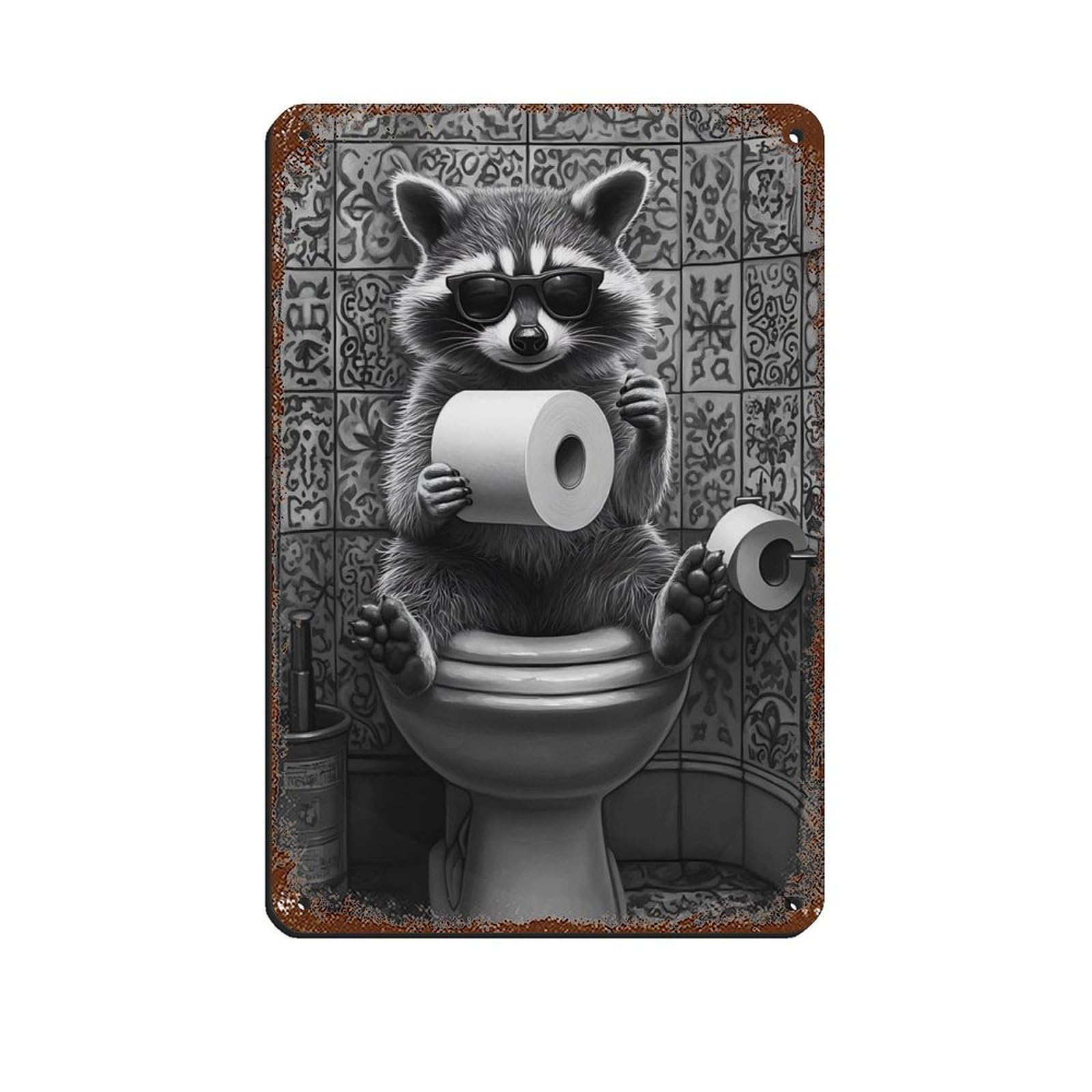 Lxwnze 20L X 30W Cm Quirky Raccoon,Funny Bathroom Decor Retro Poster Metal Tin Sign Chic Art Retro Iron Painting Bar People Cave Cafe Family Garage Poster Wall Decoration 8X12inch(20X30cm)