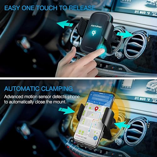 Miniatura 4 de X5 Soporte motorizado Qi para automóvil, carga inalámbrica de 15 W/7.5 W, sujeción de detección automática, parabrisas y ventilación de aire,