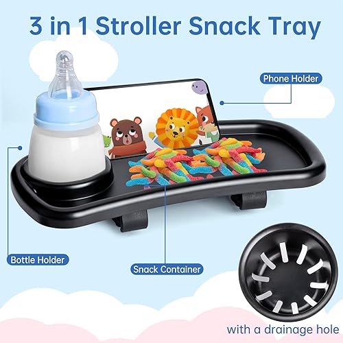 Miniatura 2 de Bandeja de refrigerio de repuesto para cochecito Graco - Soporte para taza de cochecito con soporte para teléfono, bandeja universal para