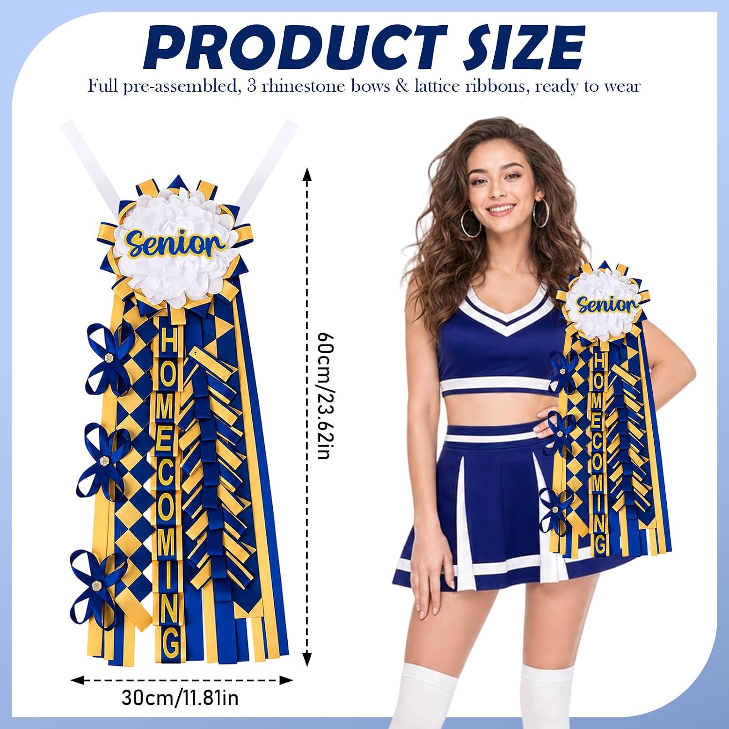Hamdwerk Blue Gold Homecoming Mum Supplies 15'' DIY HOCO Mom Craft Kit