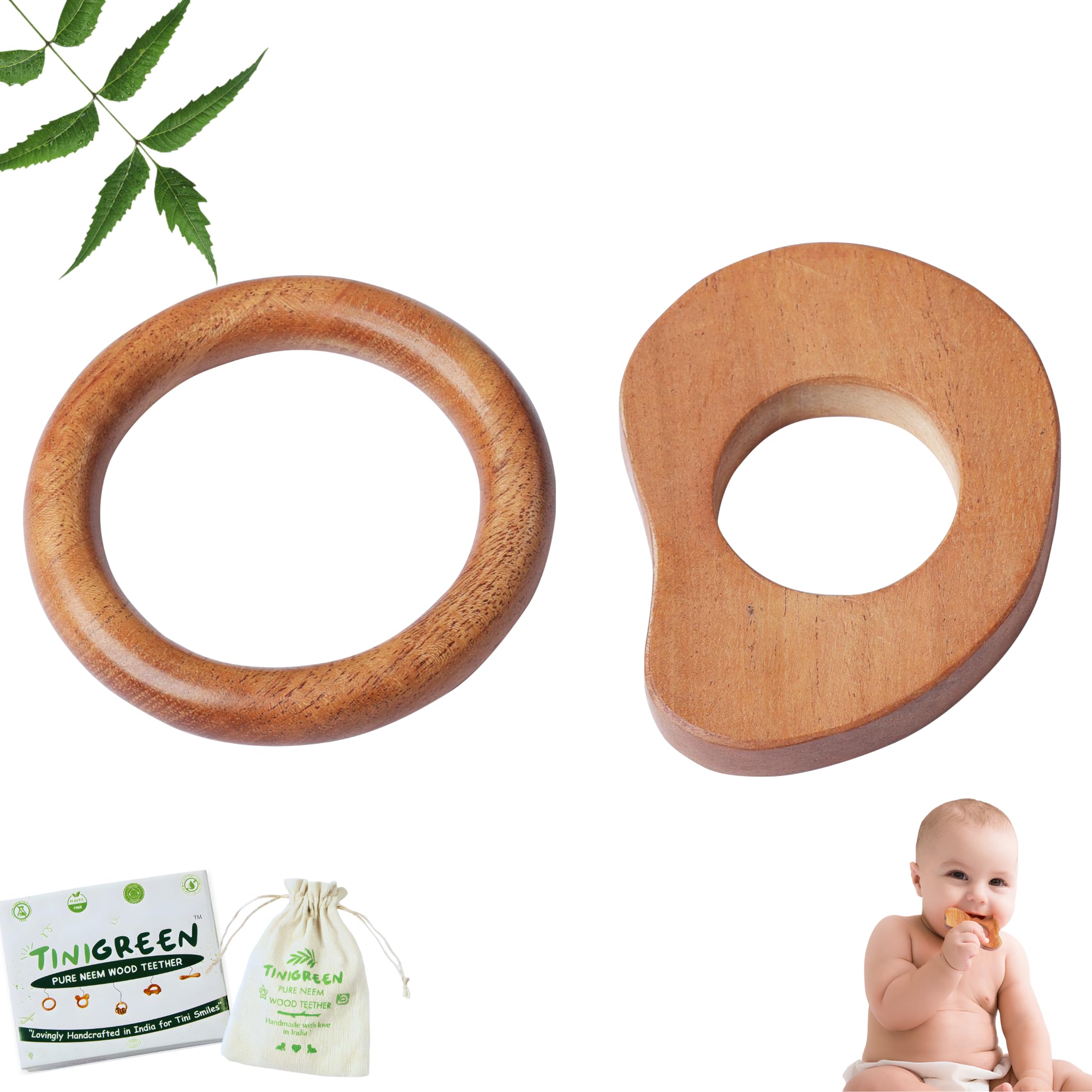 Neem Wooden Baby Teether Mango & Ring Shape Natural Neem Wood Baby Teething Toy Safe Chemical-Free Teether for Infants 3–12 Months (Pack of 2)-image-23