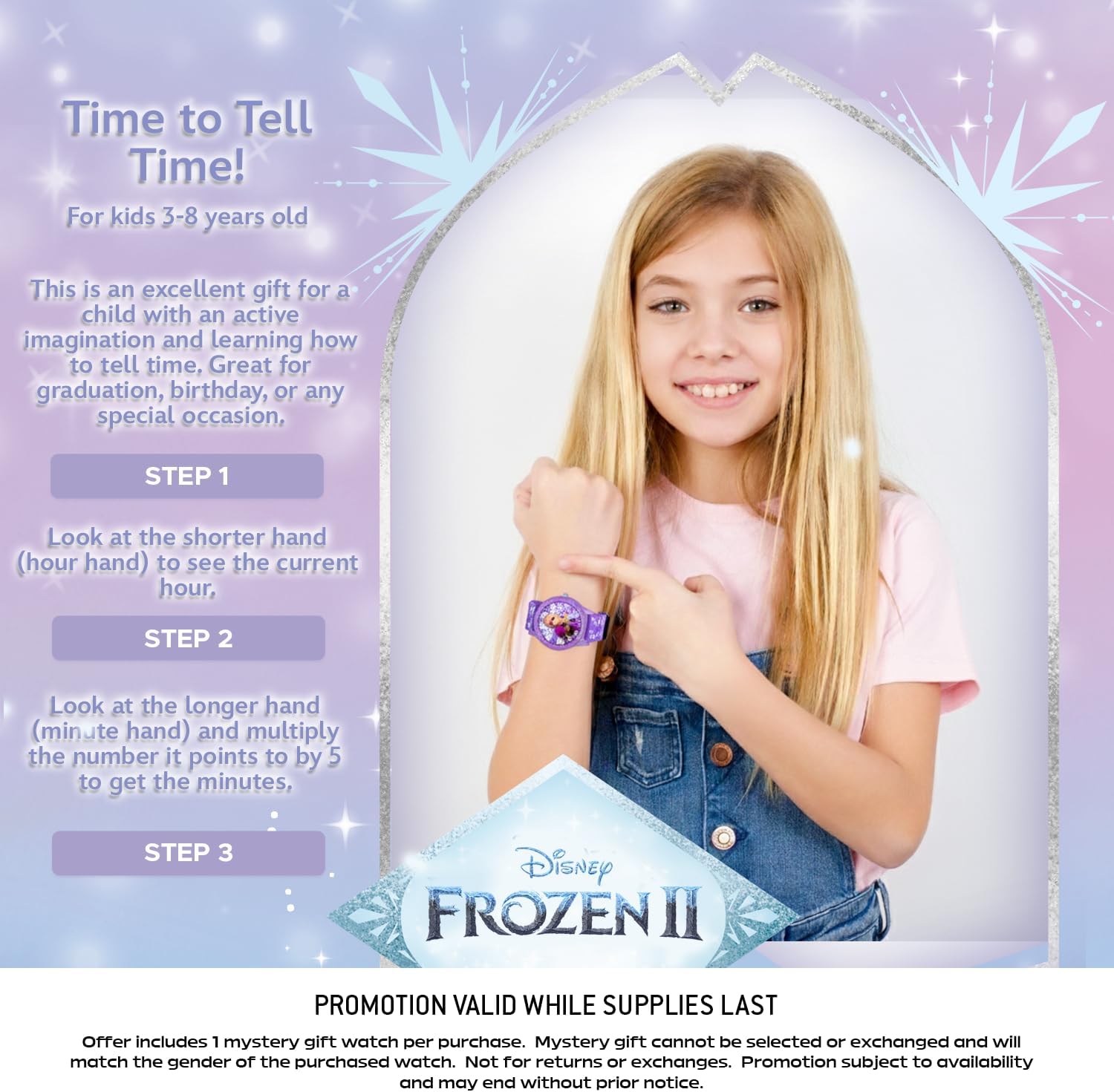 Disney Frozen Watch for Girls Ages 4–7 – Princess Featuring Character Dial – Great Gift for Frozen Fans – Silver Bezel and Purple Nylon Strap - Buy and GET 1 Free Mystery Watch - Image 6
