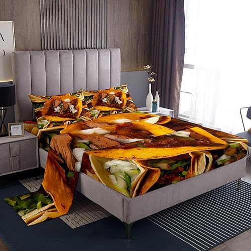 Miniatura 8 de Feelyou Juego de sábanas de pollo y comida tamaño individual, sábanas de papas fritas con bolsillo profundo, juego de sábanas ajustables para niños