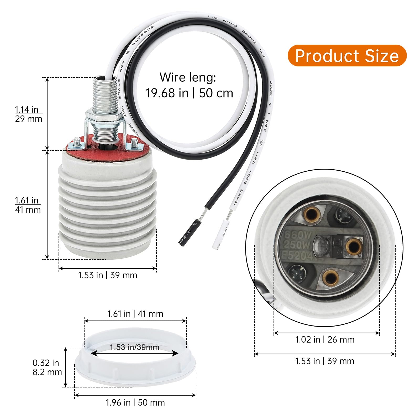 RTNLIT Ceramic E26 Light Socket - 1 Pack -2 RTNLIT Ceramic E26 Light Socket - 1 Pack -2