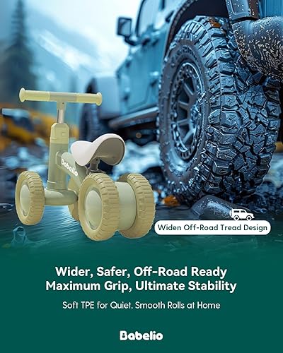 Miniatura 4 de BABELIO Bicicleta de equilibrio para bebés para niños de 1 año, bicicleta de equilibrio para niños de 10 a 36 meses, diseño todoterreno de 4 ruedas,