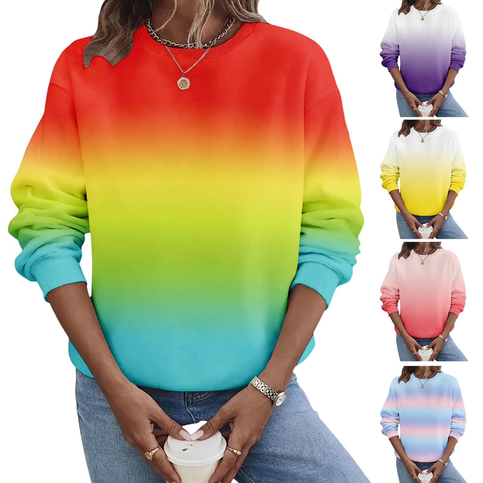 Damskie bluzy z długim rękawem oversize gradientowe 2/3/5/10 szt. topy z okrągłym dekoltem sweter jesień modne koszulki