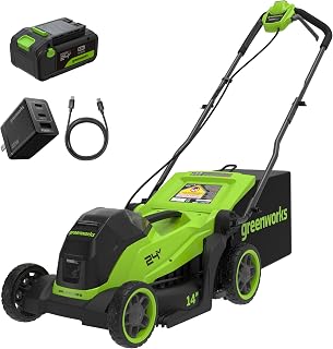 24V 14″ Brushless Cordless Lawn Mower Kit with 5.0Ah USB-C Battery & 65W Type-C Charger