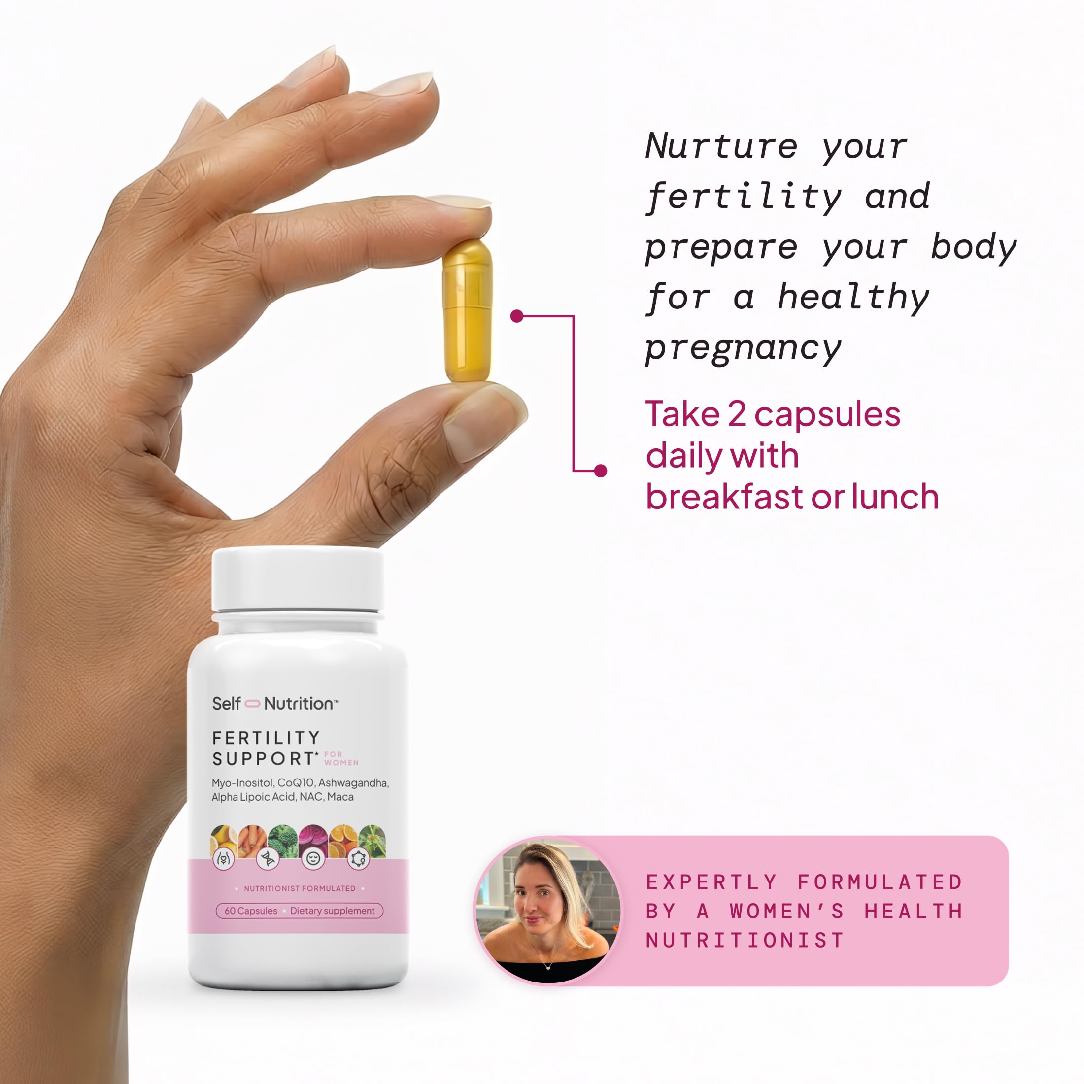 SELF NUTRITION Fertility Support for Women | Conception for Her, Coenzyme Q10, Ashwagandha, Myo-Inositol & More| Support Cycle Regularity & Ovulation| Vegan, Non-GMO, USA Made-60 Capsules — Amazon image 7