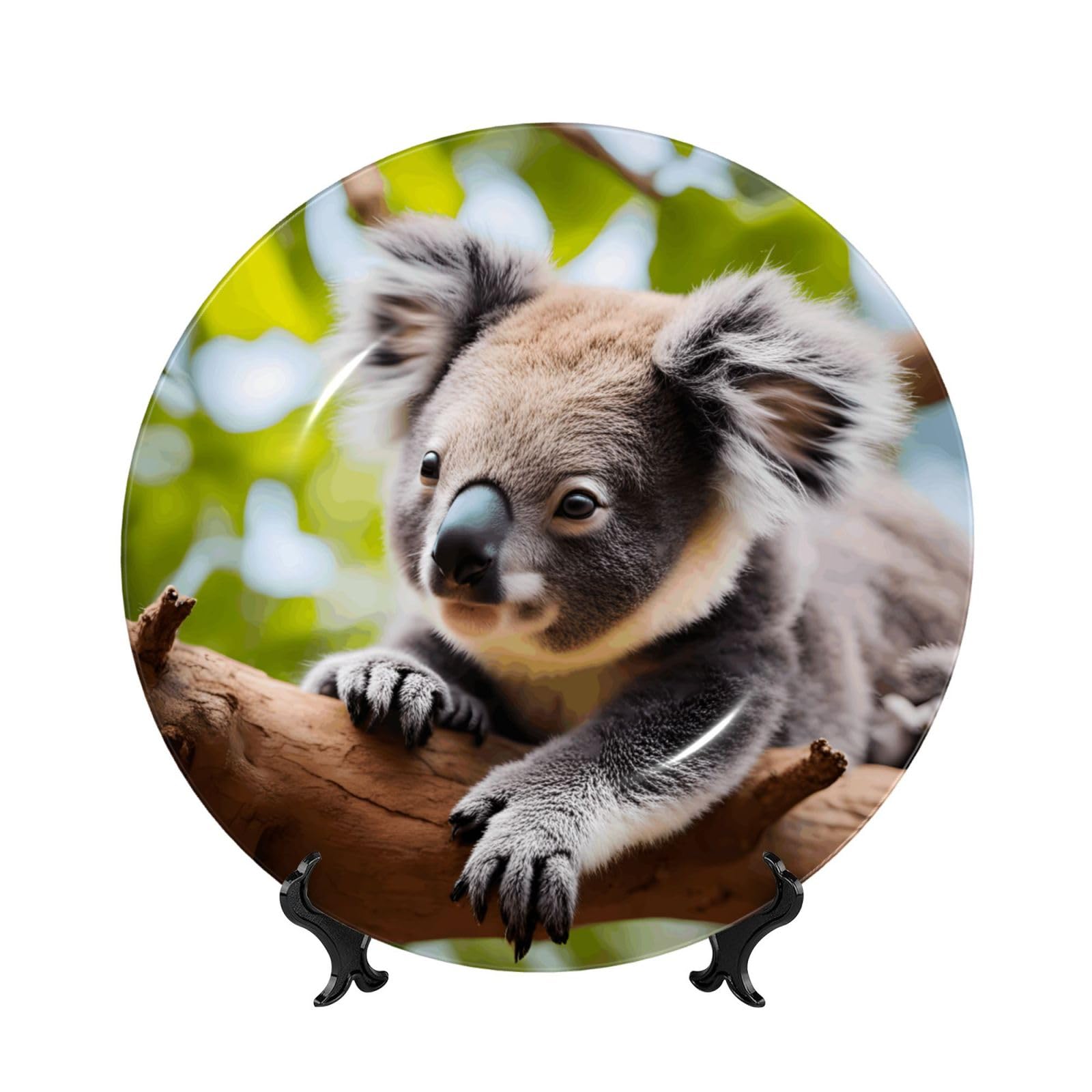 SXZVVBN A little koala Bone China Decorative Plate Art with Stand Removable Adhesive Hanging for Home Office 7in