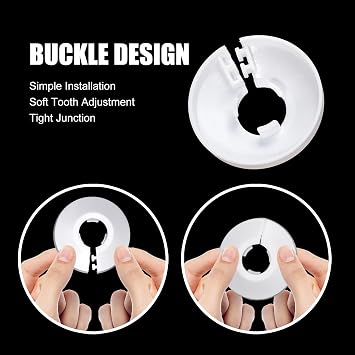 Fit 1/2 Inch Flange Water Pipe Cover Decoration 16mm Plastic PP escutcheon | 2 Pcs White plate Cover for angle valves, water pipes, drain pipes, heating pipes, radiators, Wall Pipe Tube Decoration