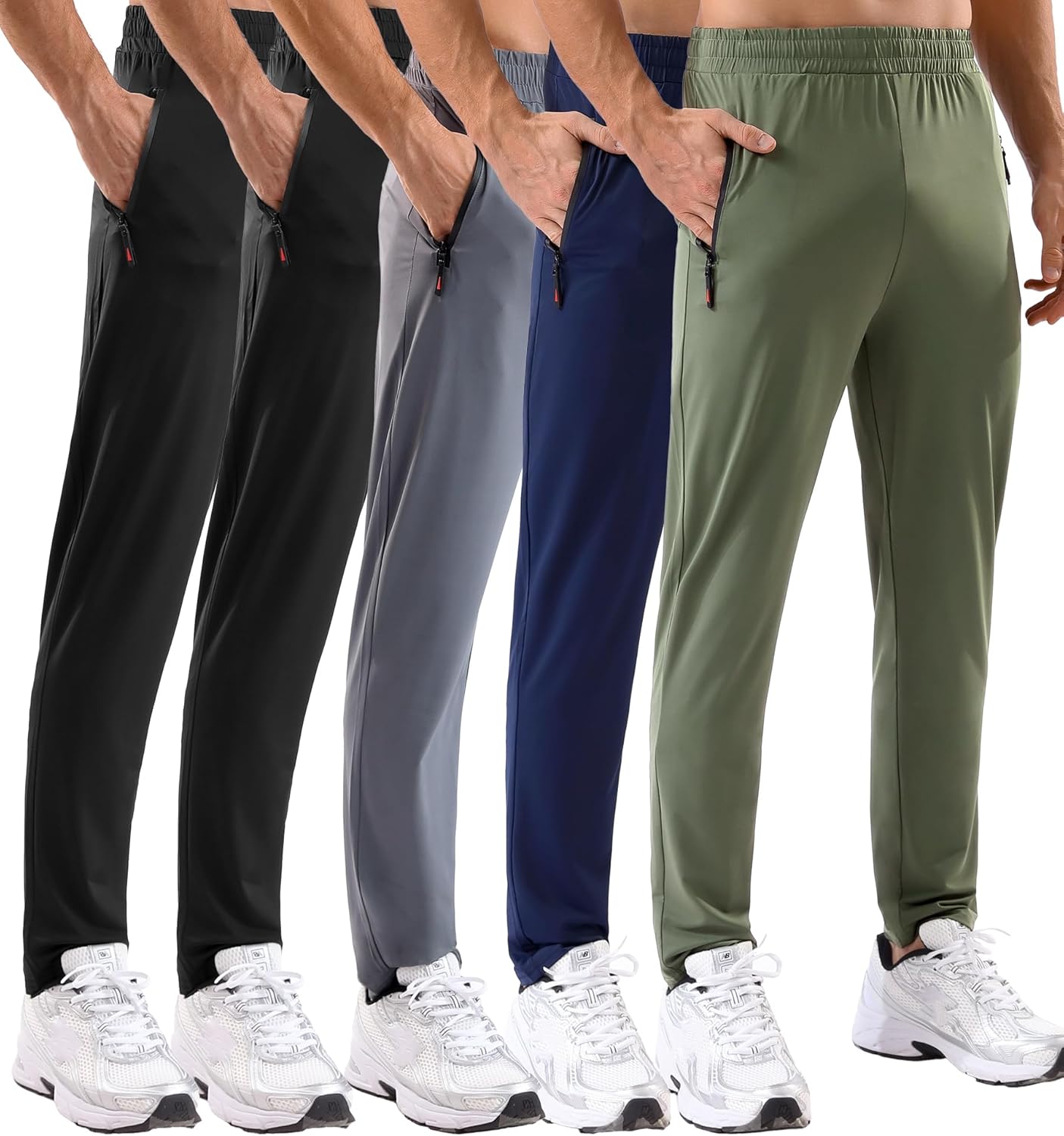 MSGD 5 Pack Men's Sweatpants with Zipper Pockets Stretch Lightweight Athletic Track Activewear Pants for Men Joggers