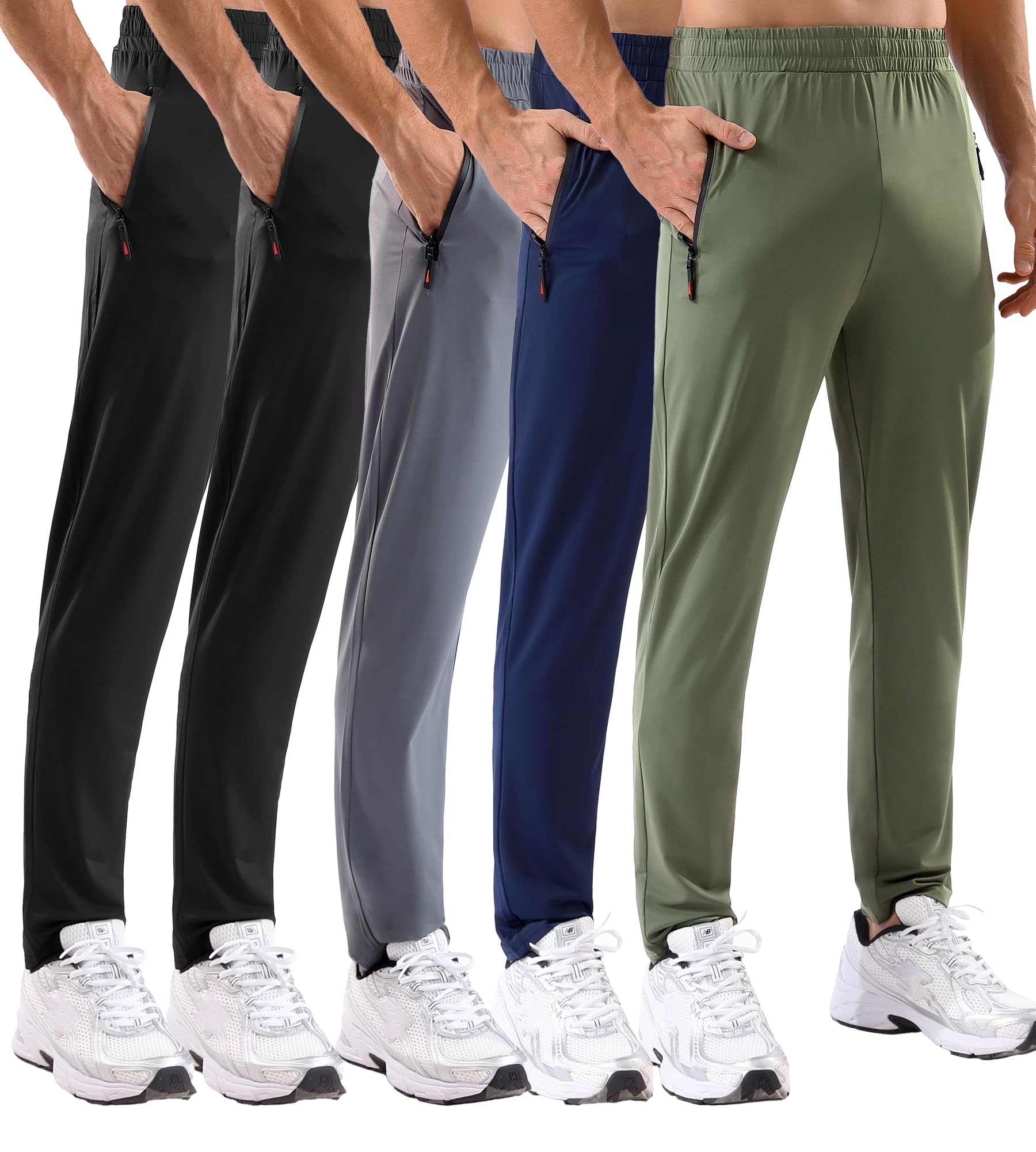 MSGD 5-Pack Lightweight Athletic Jogger Sweatpants with Zipper Pockets