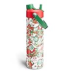 ENCOOL Christmas Insulated Water Bottle with Straw, Stainless Steel Water Bottle, Leak Proof BPA-Free, Keeps Cold for 24 Hours for Sports, Christmas Holiday Gifts for Women, 26 oz, Santa Rider
