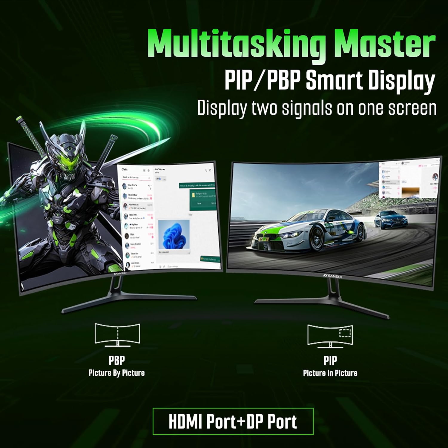 SANSUI 27 Inch 280Hz Curved Gaming Monitor,WQHD 280Hz / HD 400Hz Dual Mode,1500R Curved Computer Monitor, HDR400 135% sRGB 5000:1 Contrast Ratio, PIP/PBP,OD 1ms AI Crosshair,HDMI2.1 * 2, DP1.4,VESA